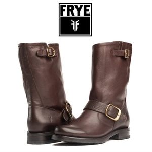 Frye Veronica Leather Buckle Short Brown Moto Boots Womens Size 8 NWT NIB